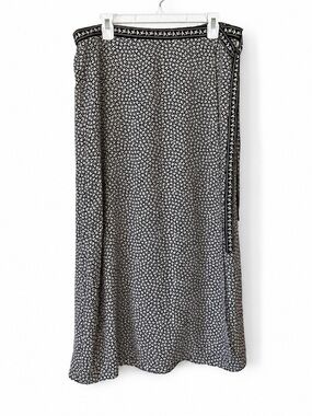 NWT Max Studio Black and White Dot Faux Wrap Midi Skirt Tie Size XL